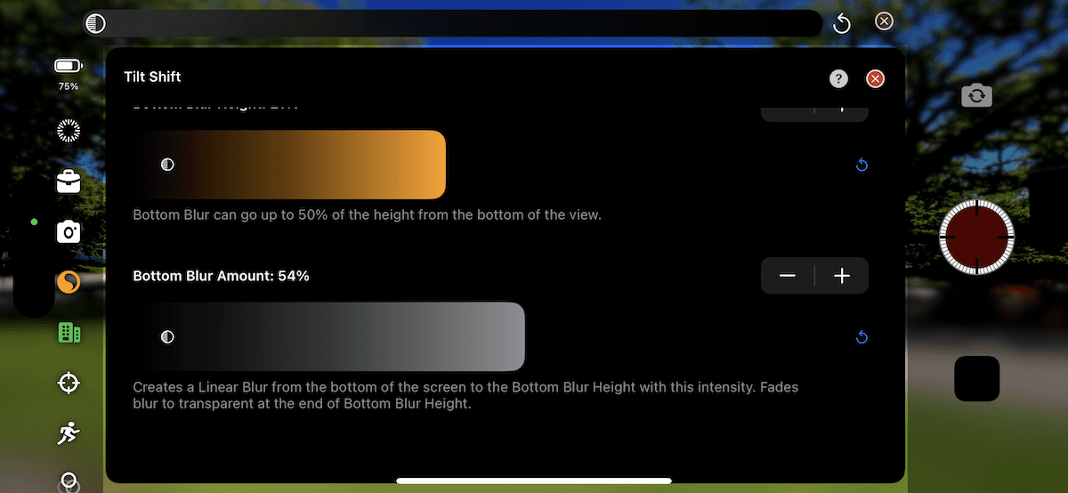 Bottom blur settings