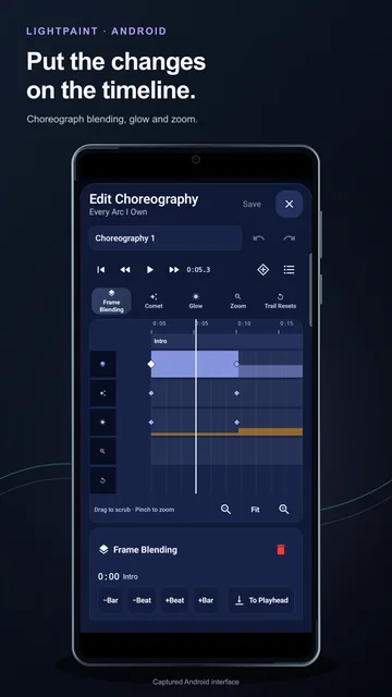 LightPaint Android camera choreography timeline