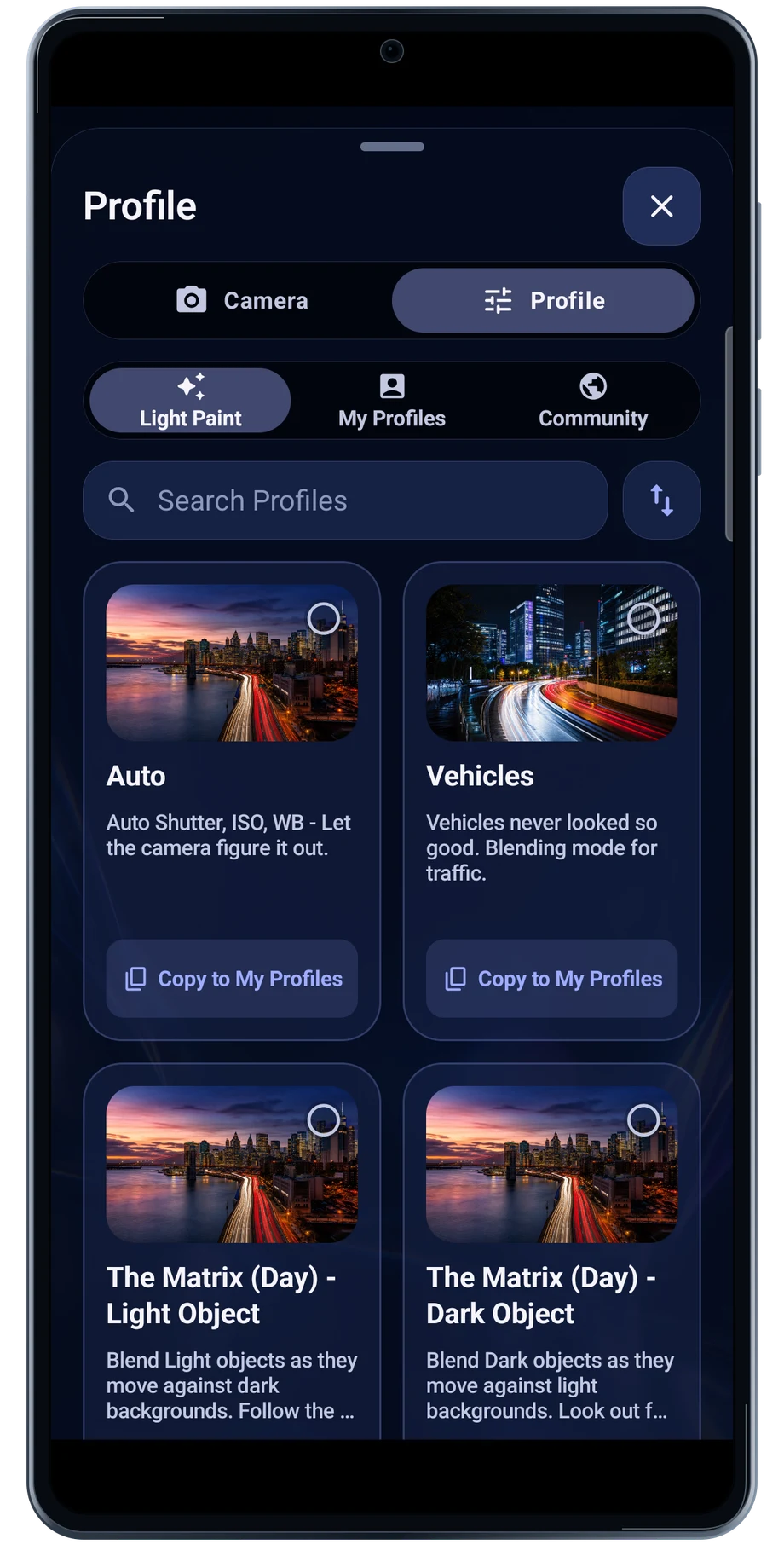 LightPaint Android: Profile picker