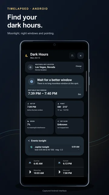 TimeLapsed Android Dark Hours night planning