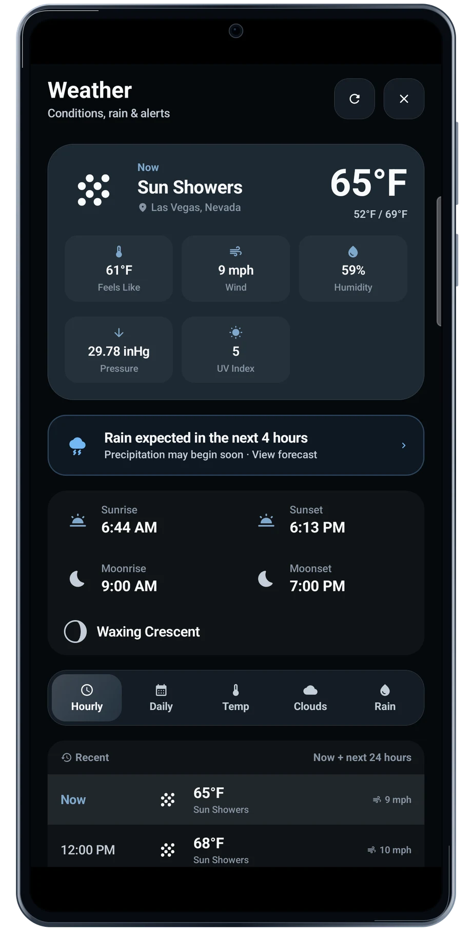 TimeLapsed Android: Weather panel