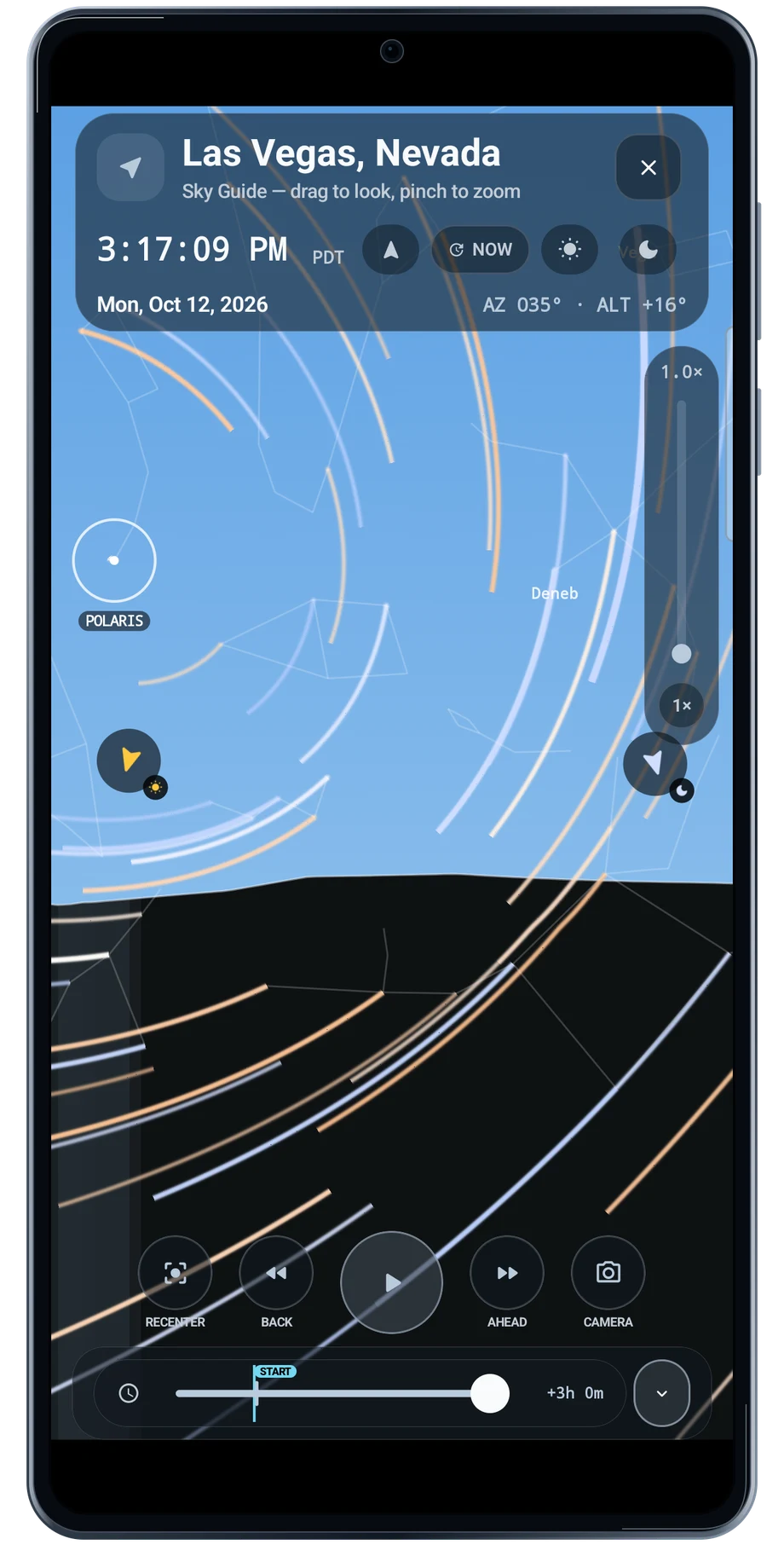 TimeLapsed Android: Sky guide time scrub trails