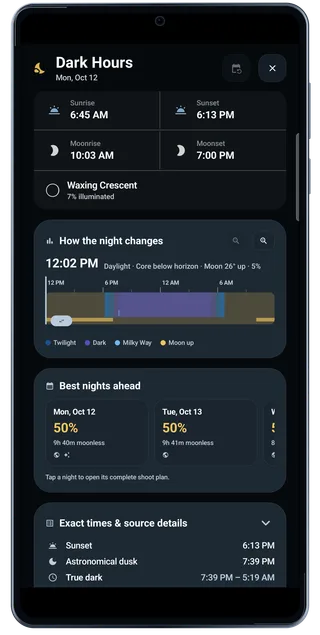 TimeLapsed Android: Dark hours detail