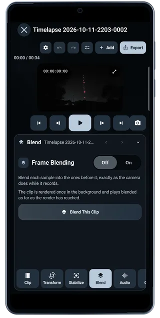 TimeLapsed Android: Video editor blend
