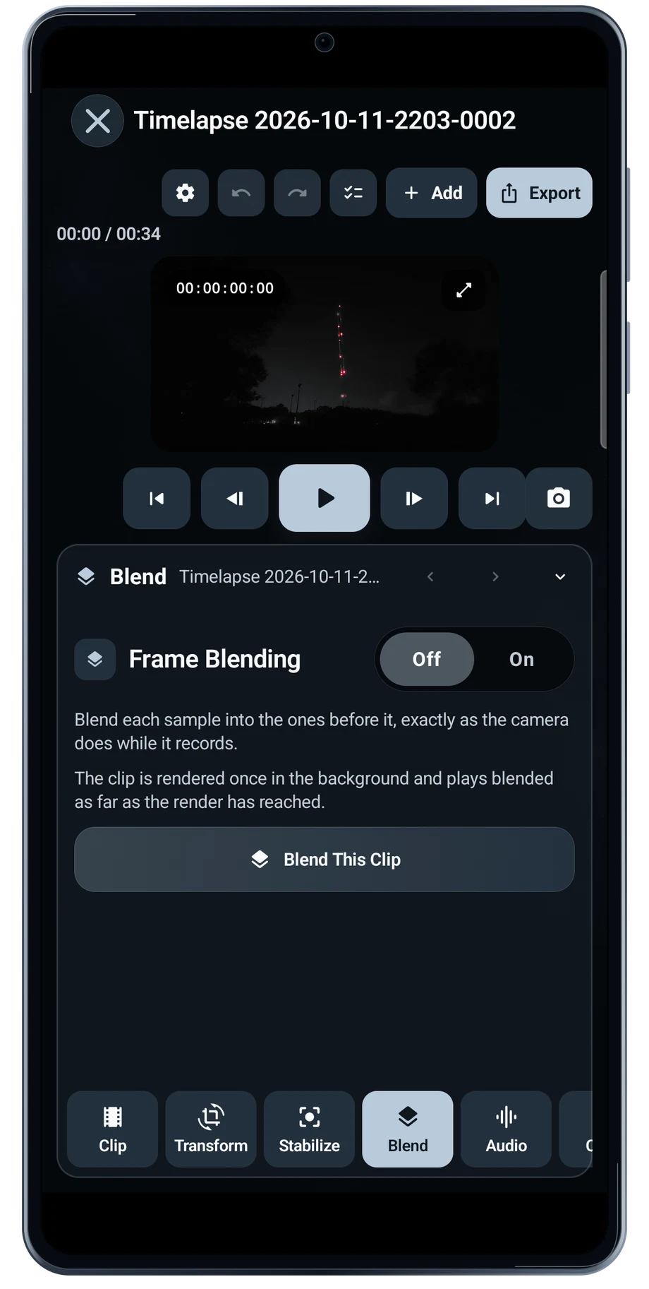 TimeLapsed Android: Video editor blend