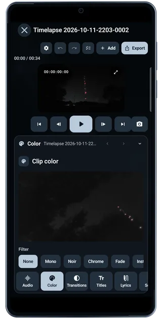 TimeLapsed Android: Video editor color