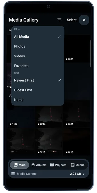 TimeLapsed Android: Media gallery filters