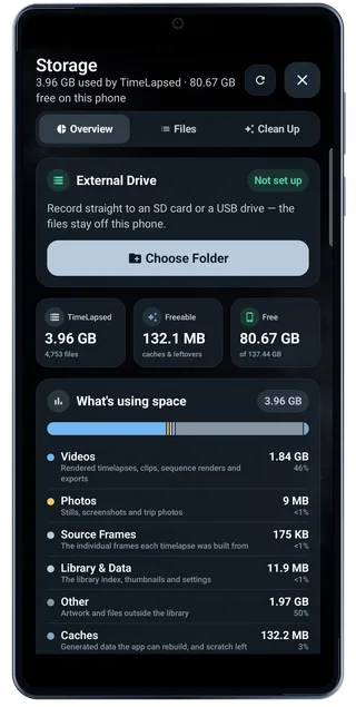 TimeLapsed Android: Storage