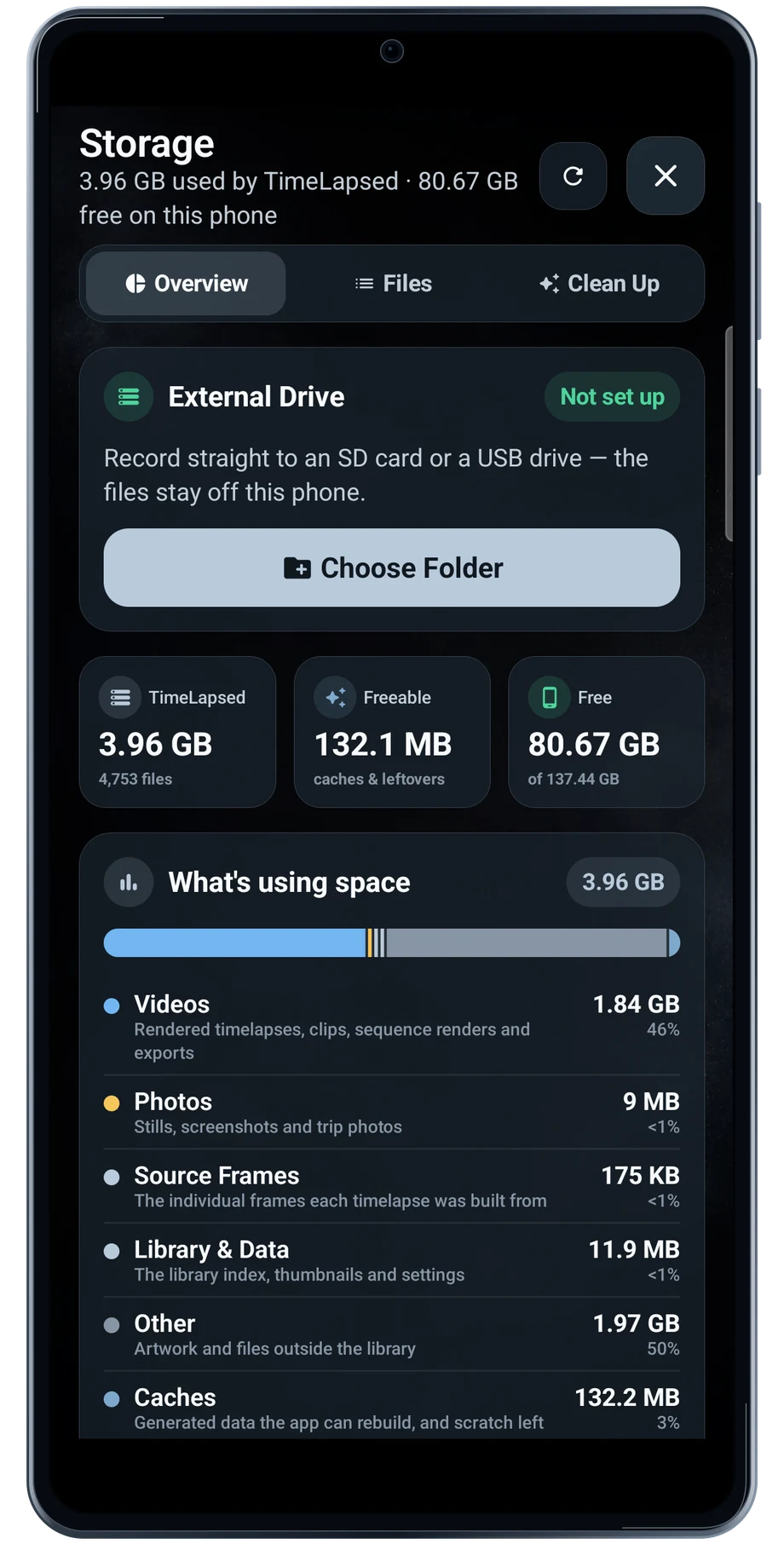 TimeLapsed Android: Storage