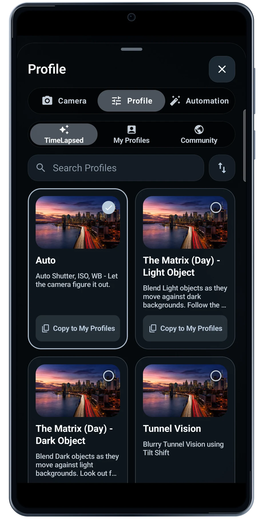 TimeLapsed Android: Profiles