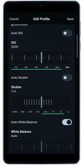 TimeLapsed Android: Profile editor exposure
