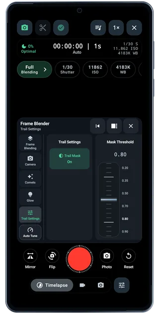 TimeLapsed Android: Camera trail settings