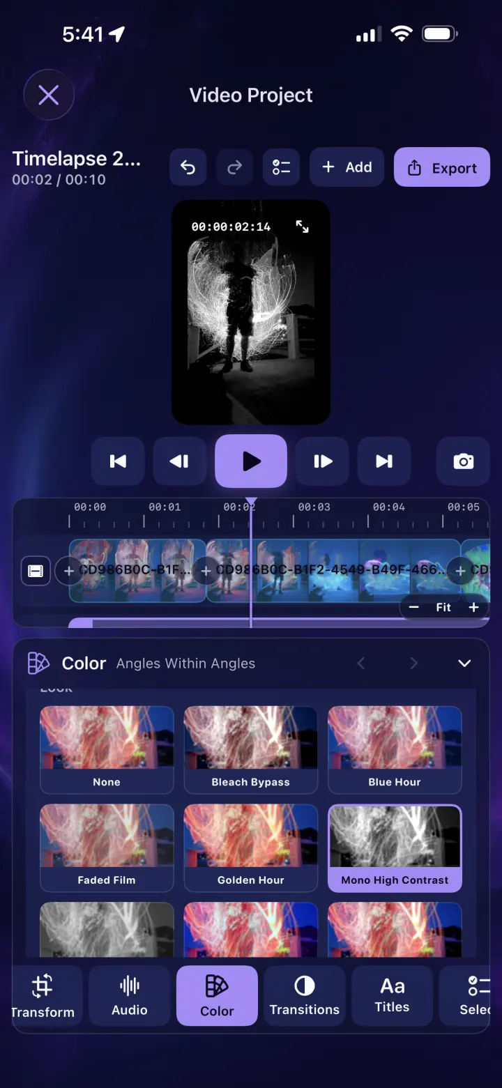 LightPaint editor color looks and cube LUT import