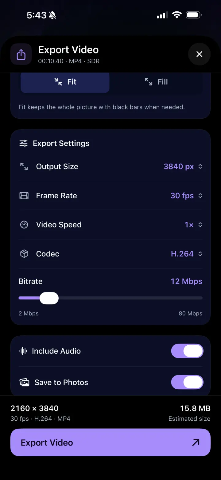 LightPaint 4K video export settings