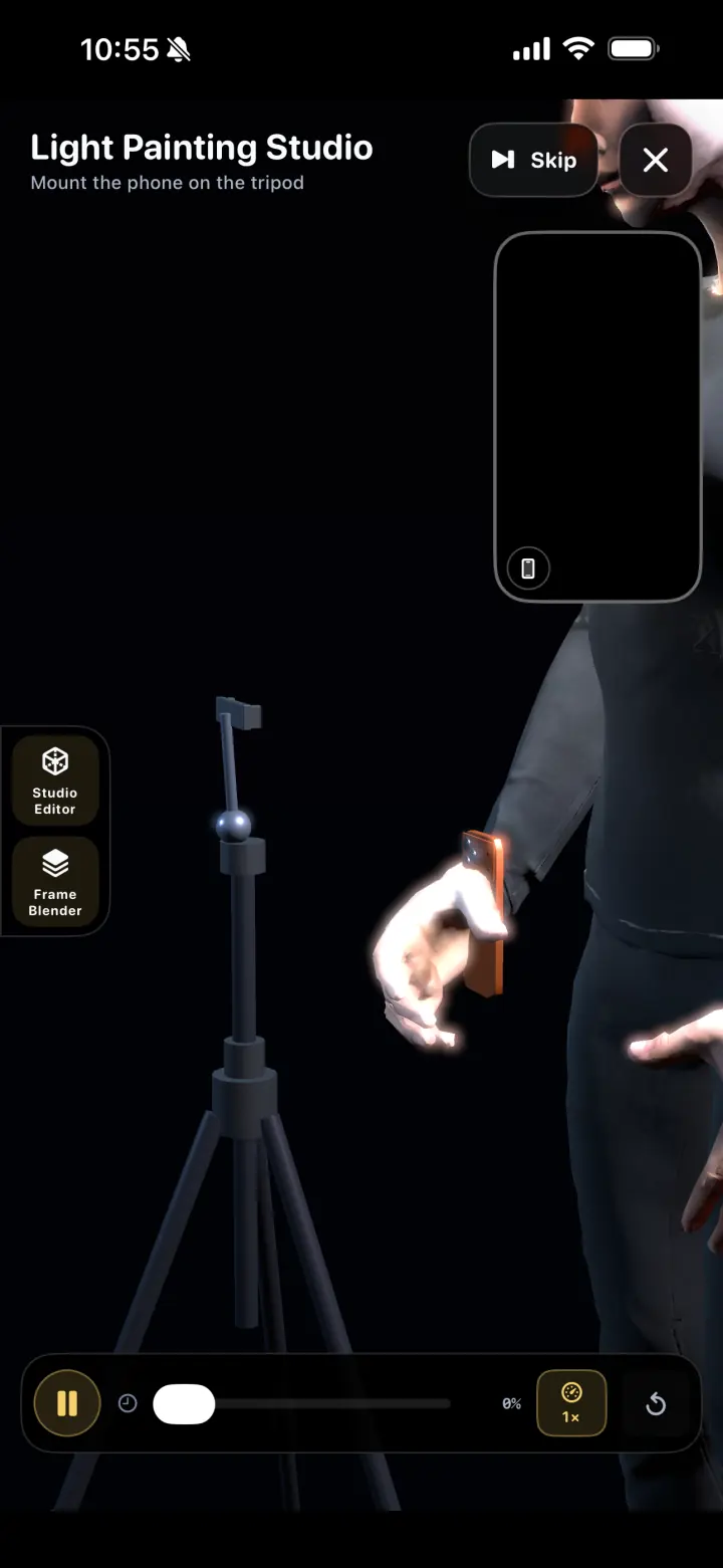 3D guide demonstrating how to mount an iPhone on a tripod