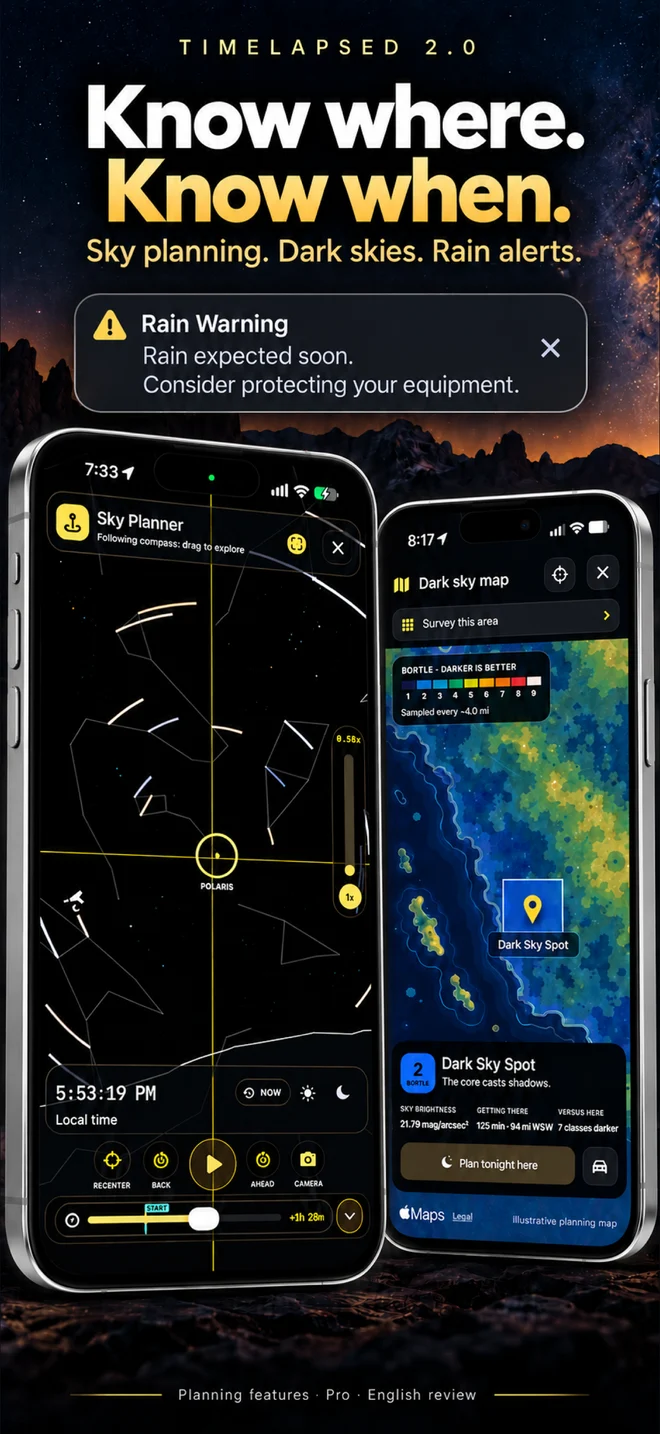 Sky planning and weather in TimeLapsed