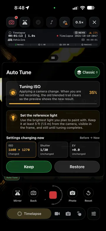 TimeLapsed Auto Tune settings