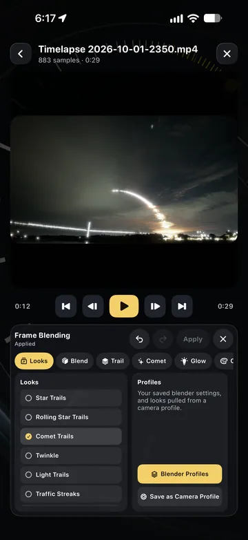 TimeLapsed Choose a trail look for imported footage