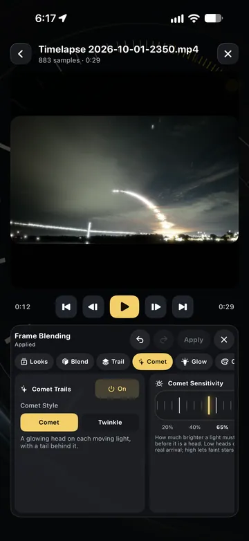 TimeLapsed Tune comet sensitivity and sparkle