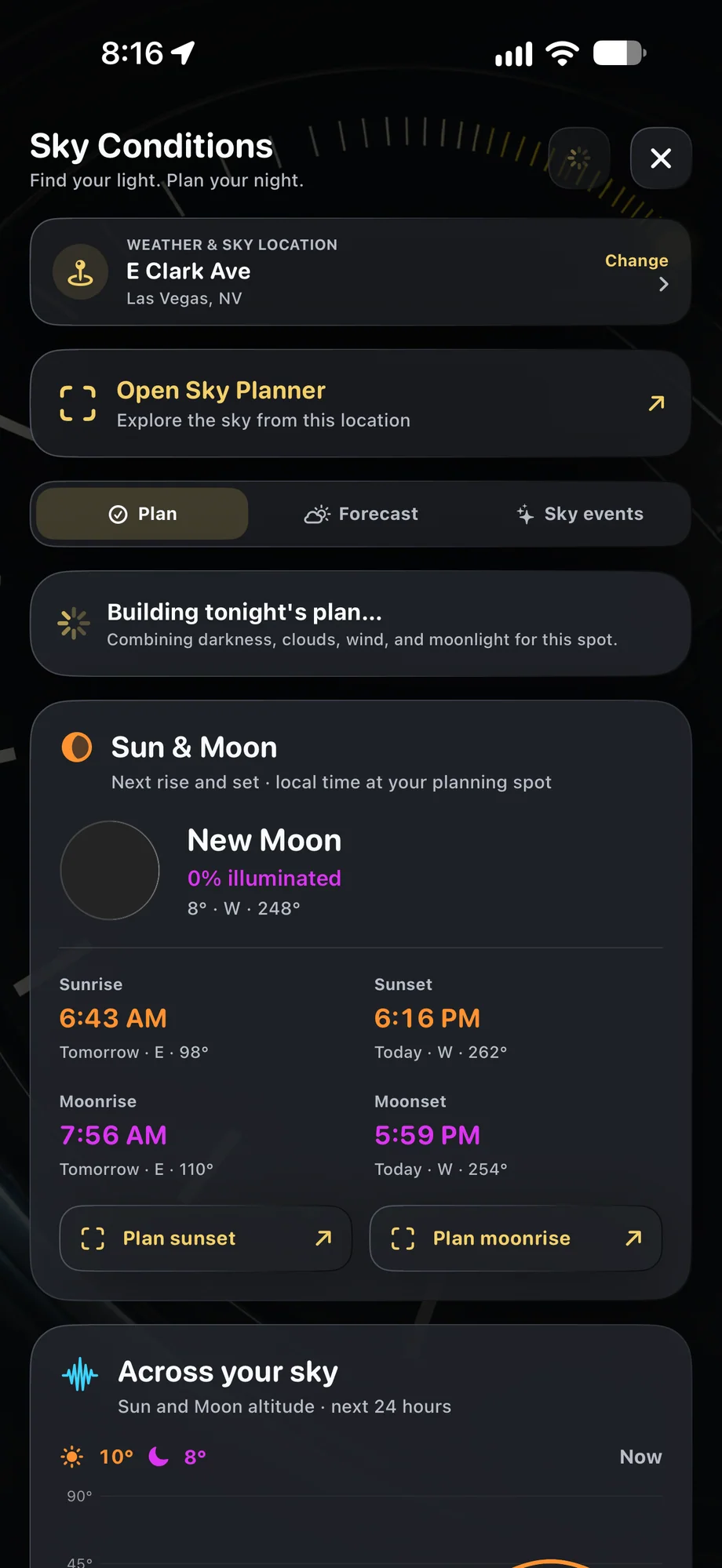 TimeLapsed Sky Conditions with Sun and Moon timing