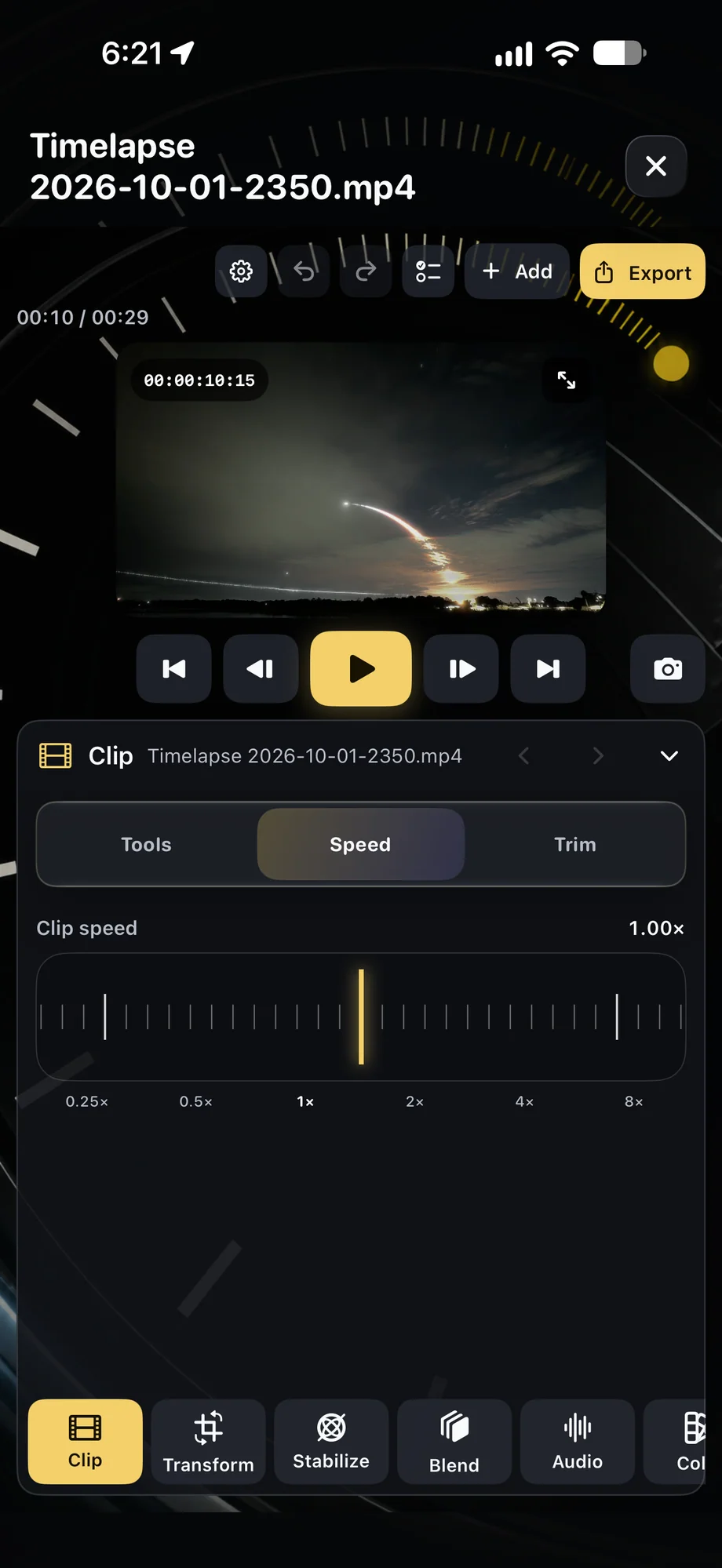 TimeLapsed Clip speed and timeline controls