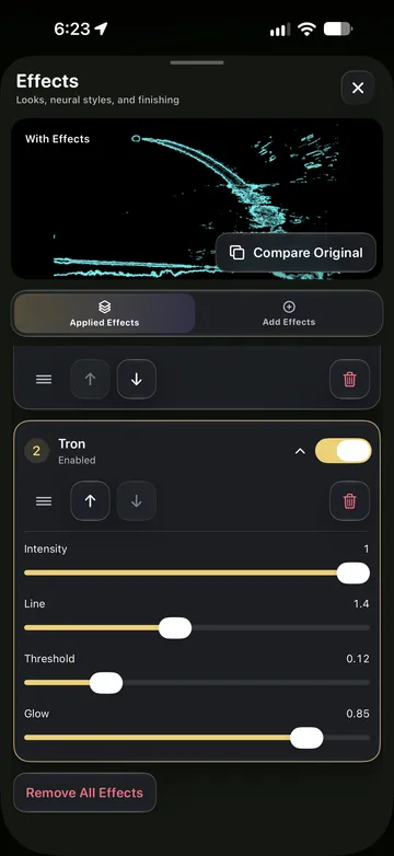 TimeLapsed Tron-style edges, glow and thresholds