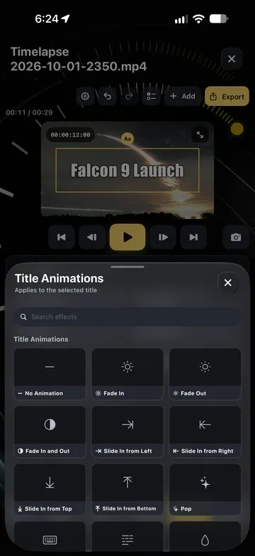 TimeLapsed Add title animation to a film