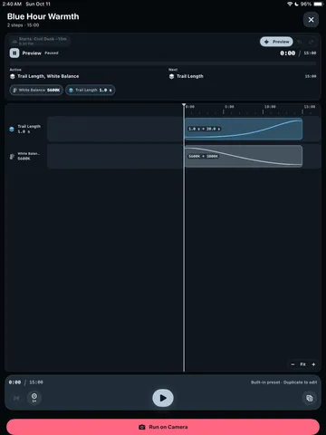 TimeLapsed Blue Hour Warmth automation on iPad