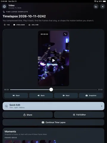 TimeLapsed Mark Moments in a recorded take