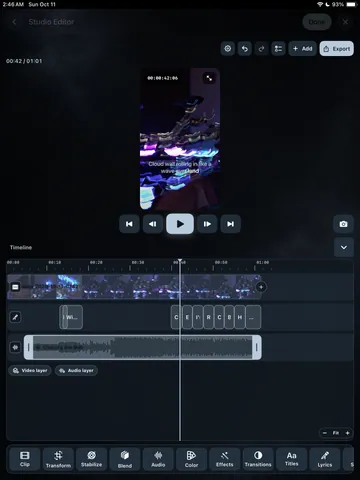 TimeLapsed Video and audio tracks on the iPad timeline