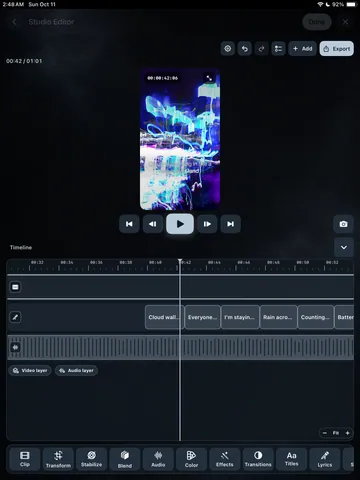 TimeLapsed Transitions and timeline editing on iPad