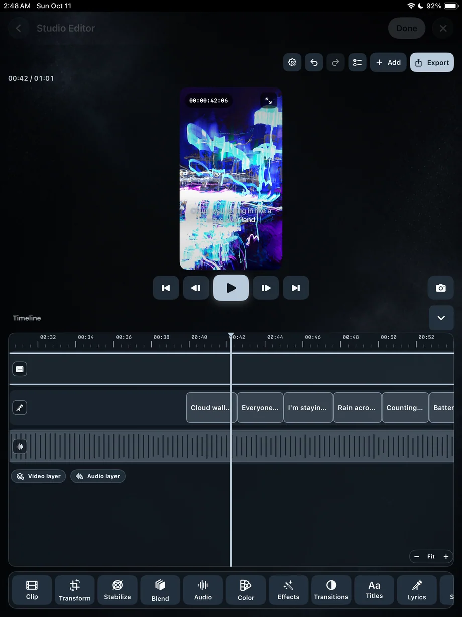TimeLapsed Transitions and timeline editing on iPad