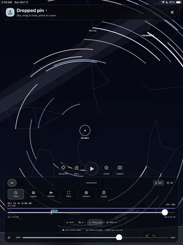TimeLapsed Sky paths around a selected position on iPad