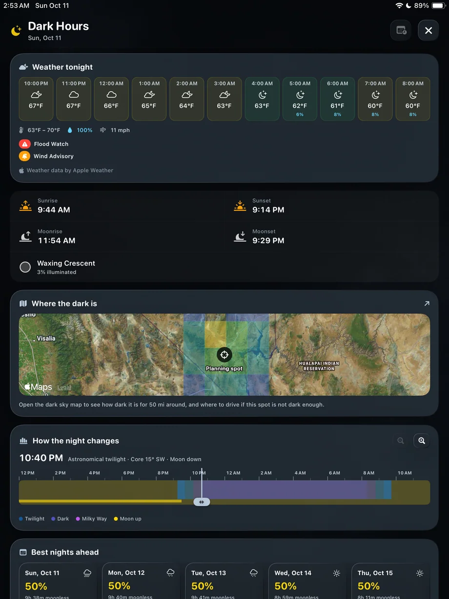 TimeLapsed Map context inside the Dark Hours plan